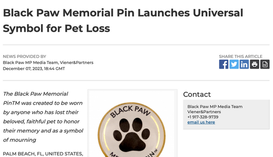 “Black Paw Memorial Pin Launches Universal Symbol for Pet Loss,” writes Ein Presswire